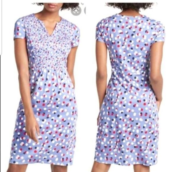 Boden Dress Easy Notch Neck Jersey  in Blue Emory Floral Polka Dot Stretch sz 12 - Picture 1 of 5
